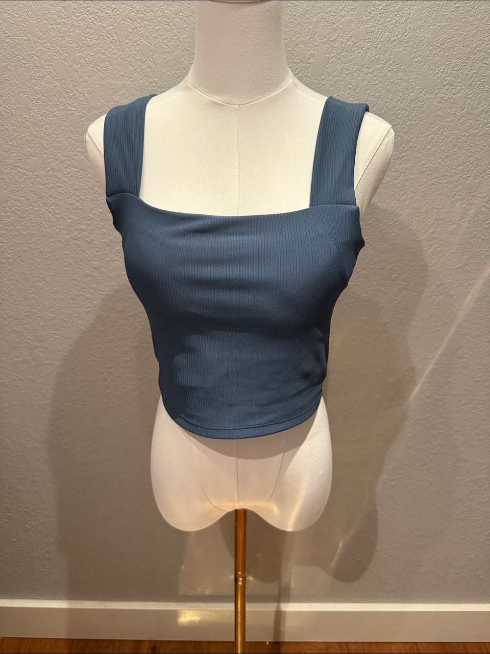 Salt Project Teal Scoop Neck Ribbed Crop Tank Top